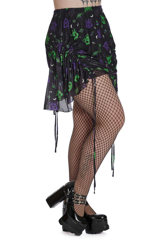 Banned Alternative ALIEN SPACE CAT MESH MINI SKIRT