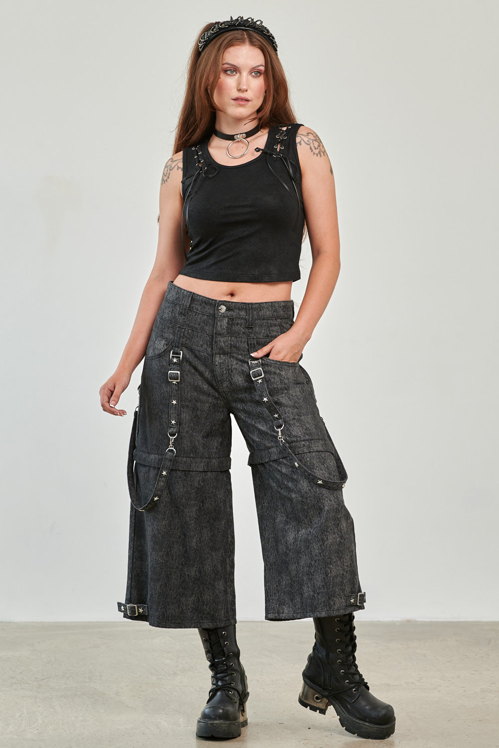 Banned Alternative Grey Glitchcore Detachable Trousers