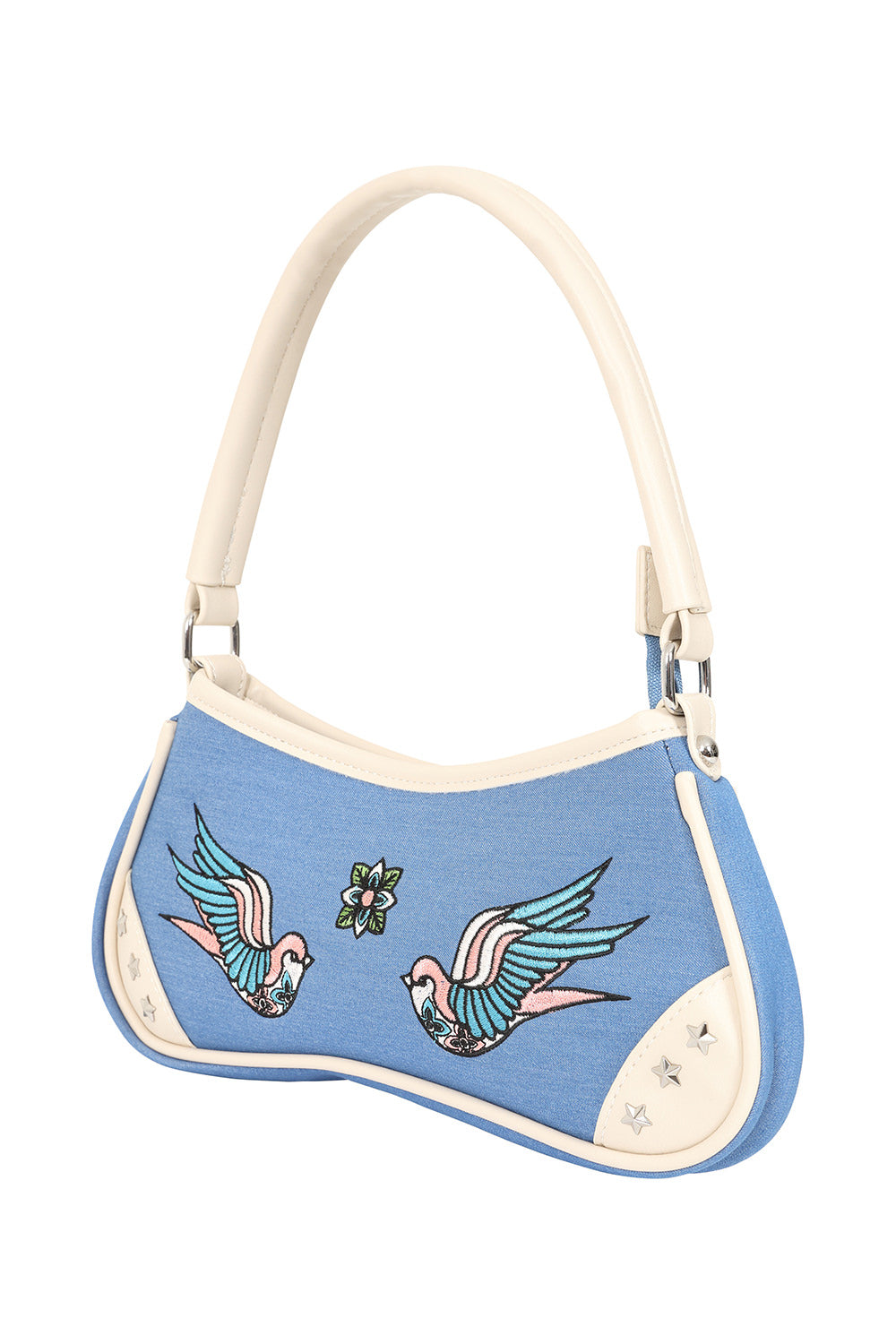 BANNED Marilou Swallow Denim Handbag | Rockabilly Embroidered Style