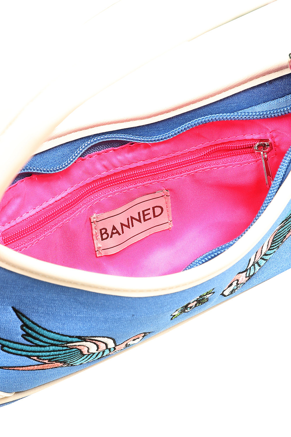 BANNED Marilou Swallow Denim Handbag | Rockabilly Embroidered Style