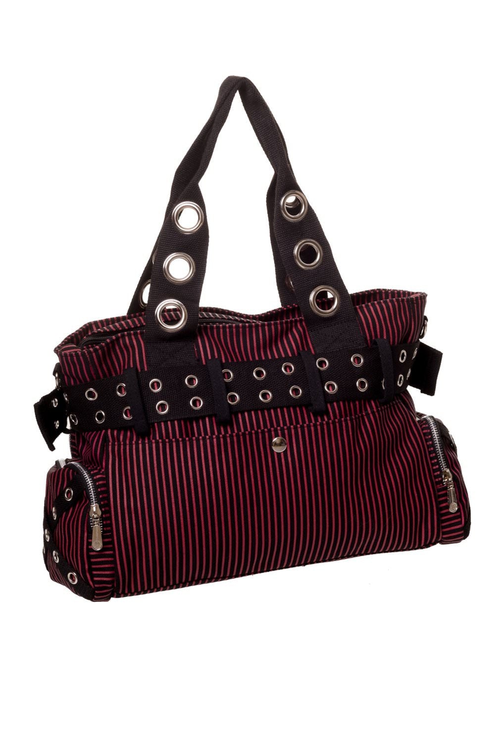 Plain black and red stripe back of handbag