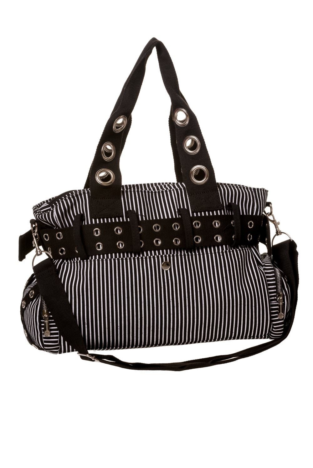 Plain black and white stripe back of handbag