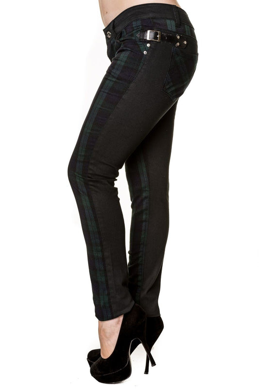 Banned Alternative Black Tartan Skinny Jeans