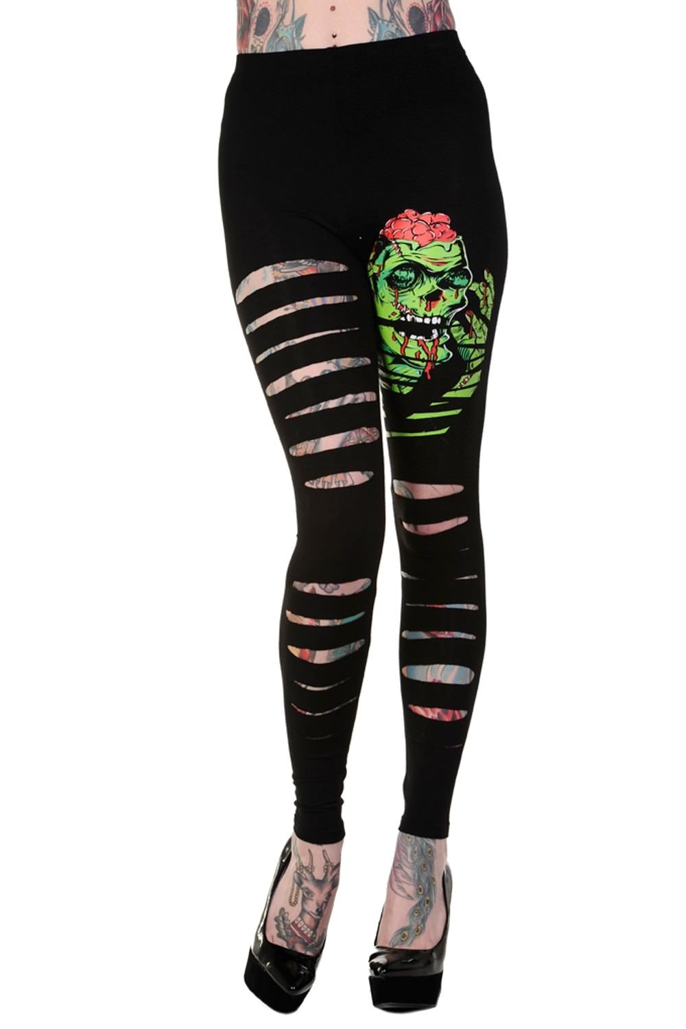 Banned Alternative Slashed Zombie Black Leggings
