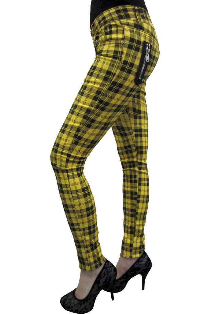 Yellow tartan check trousers low rise.