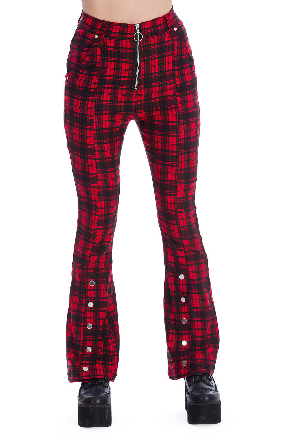 Banned Alternative Tartan Night Flare Trousers