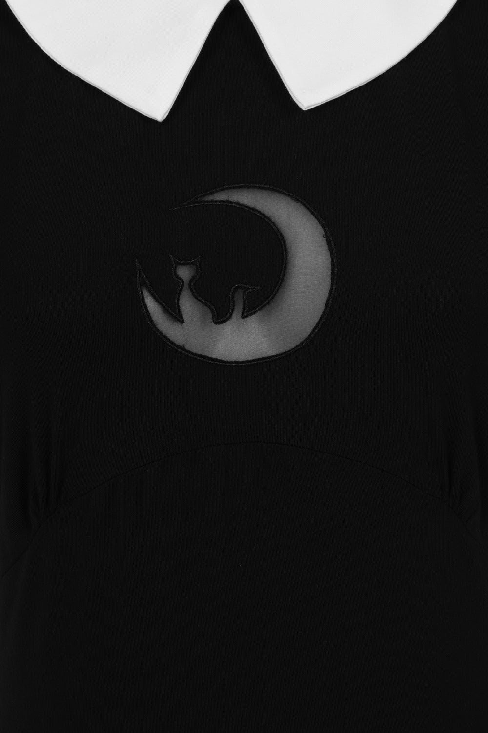 Close up of mesh panel with cat silhouette on a half moon.