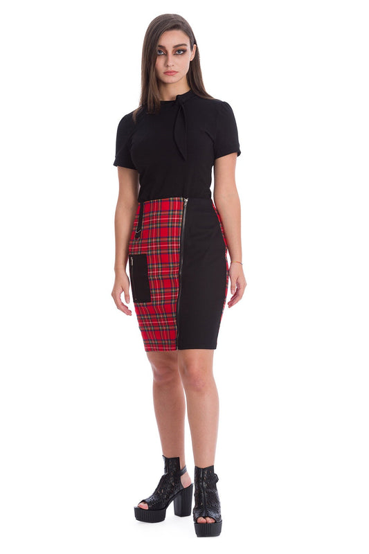 Banned Alternative Darkness Tartan Zip Skirt
