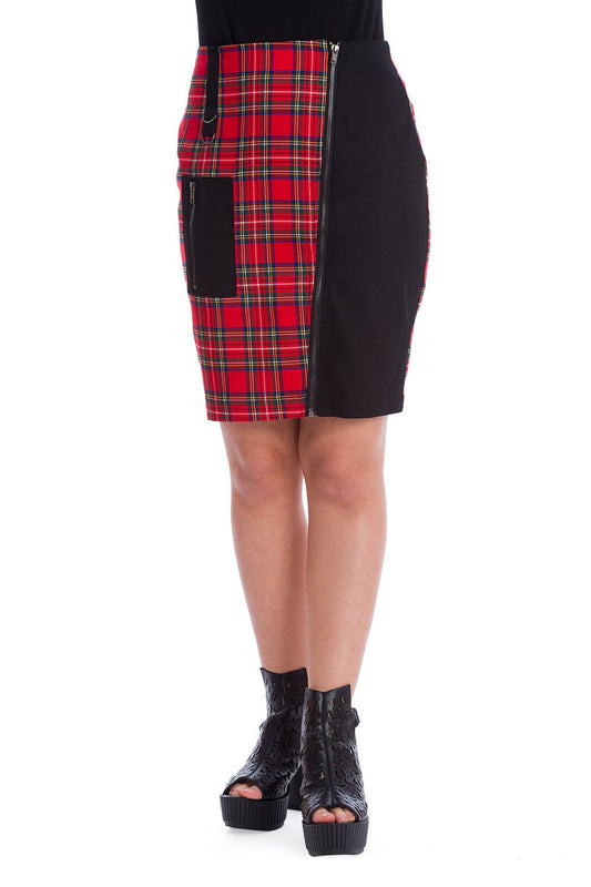 Banned Alternative Darkness Tartan Zip Skirt