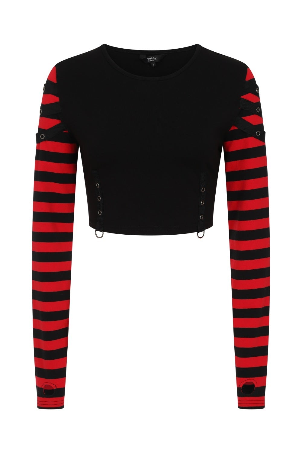 Banned Alternative Lycoris Stripe Sleeve Crop Top