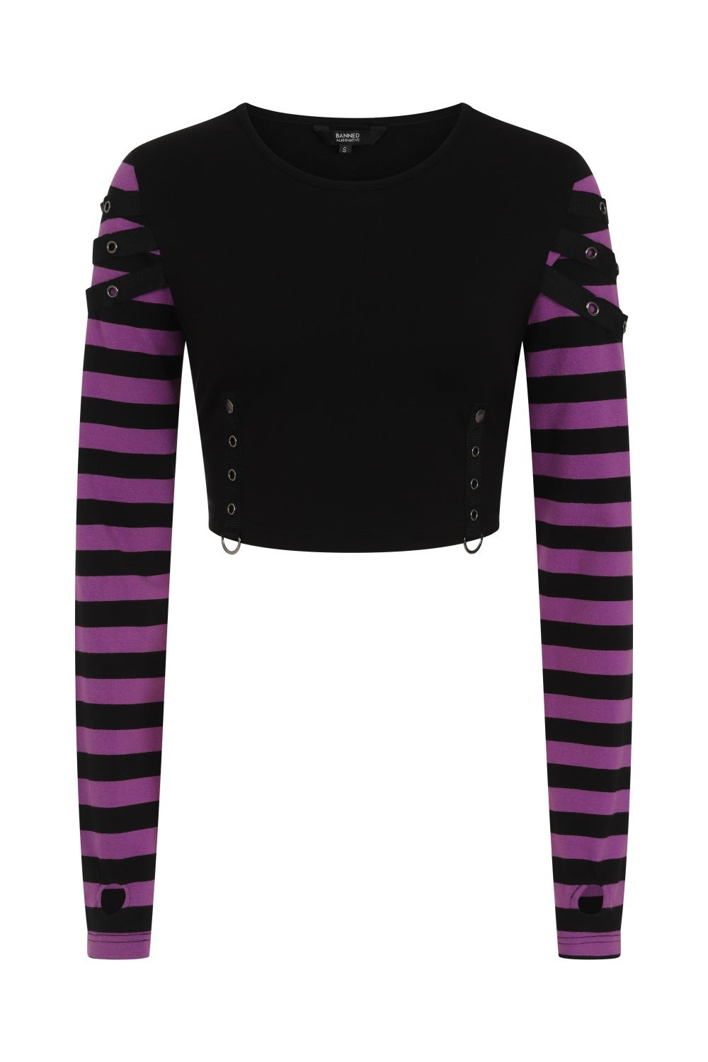 Banned Alternative Lycoris Stripe Sleeve Crop Top