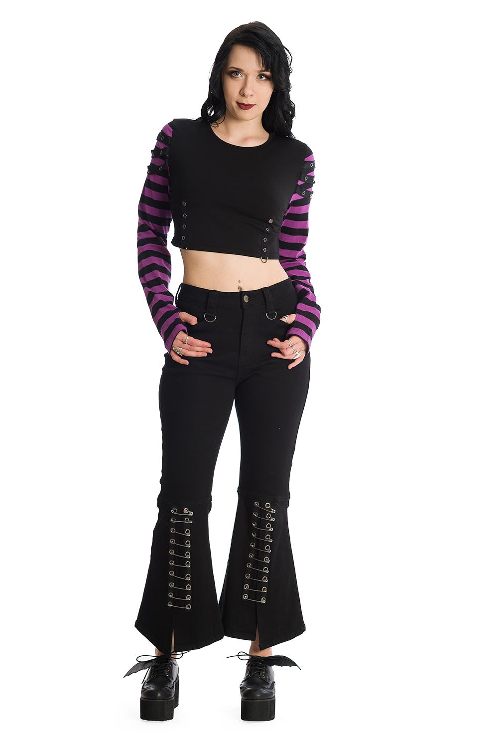 Banned Alternative Lycoris Stripe Sleeve Crop Top
