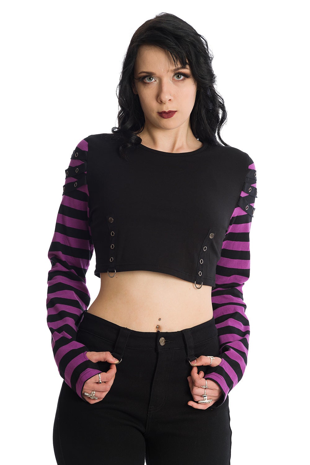 Banned Alternative Lycoris Stripe Sleeve Crop Top