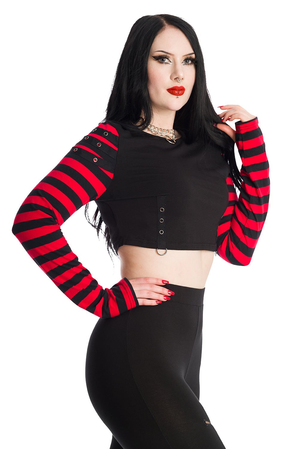 Banned Alternative Lycoris Stripe Sleeve Crop Top