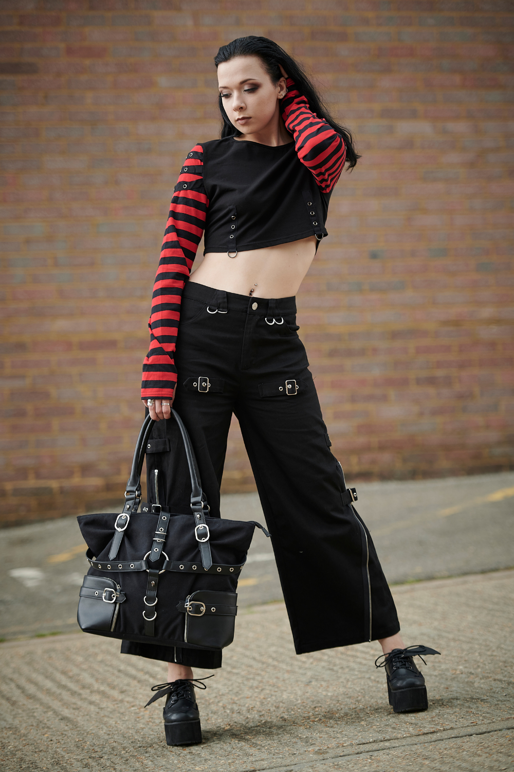 Banned Alternative Lycoris Stripe Sleeve Crop Top