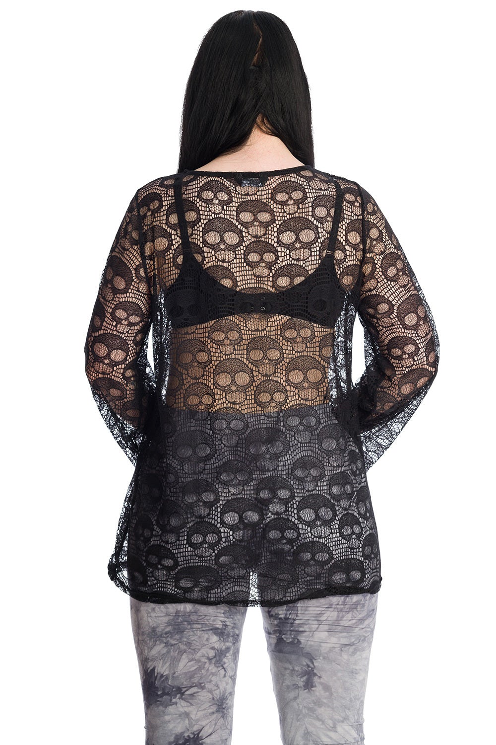 Banned Alternative Lace Skull Black Long Sleeve Top