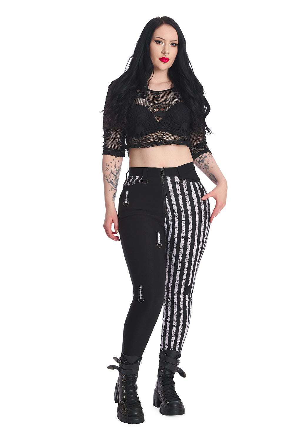 Banned Alternative Red Raw Striped Trousers