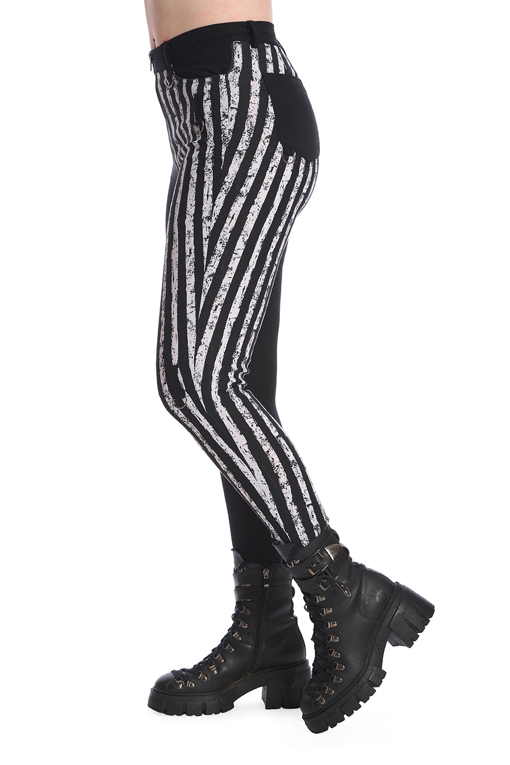 Banned Alternative Red Raw Striped Trousers
