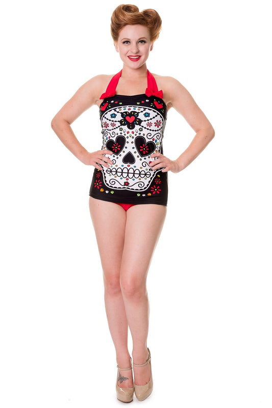 Banned Alternative Black Sugar Skull Swimsuit