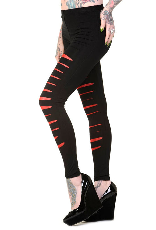 Banned Alternative Slashed Black Red Leggings