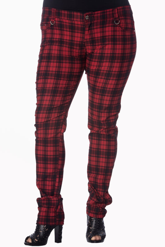 Banned Alternative Red Check Plus Size Skinny Jeans