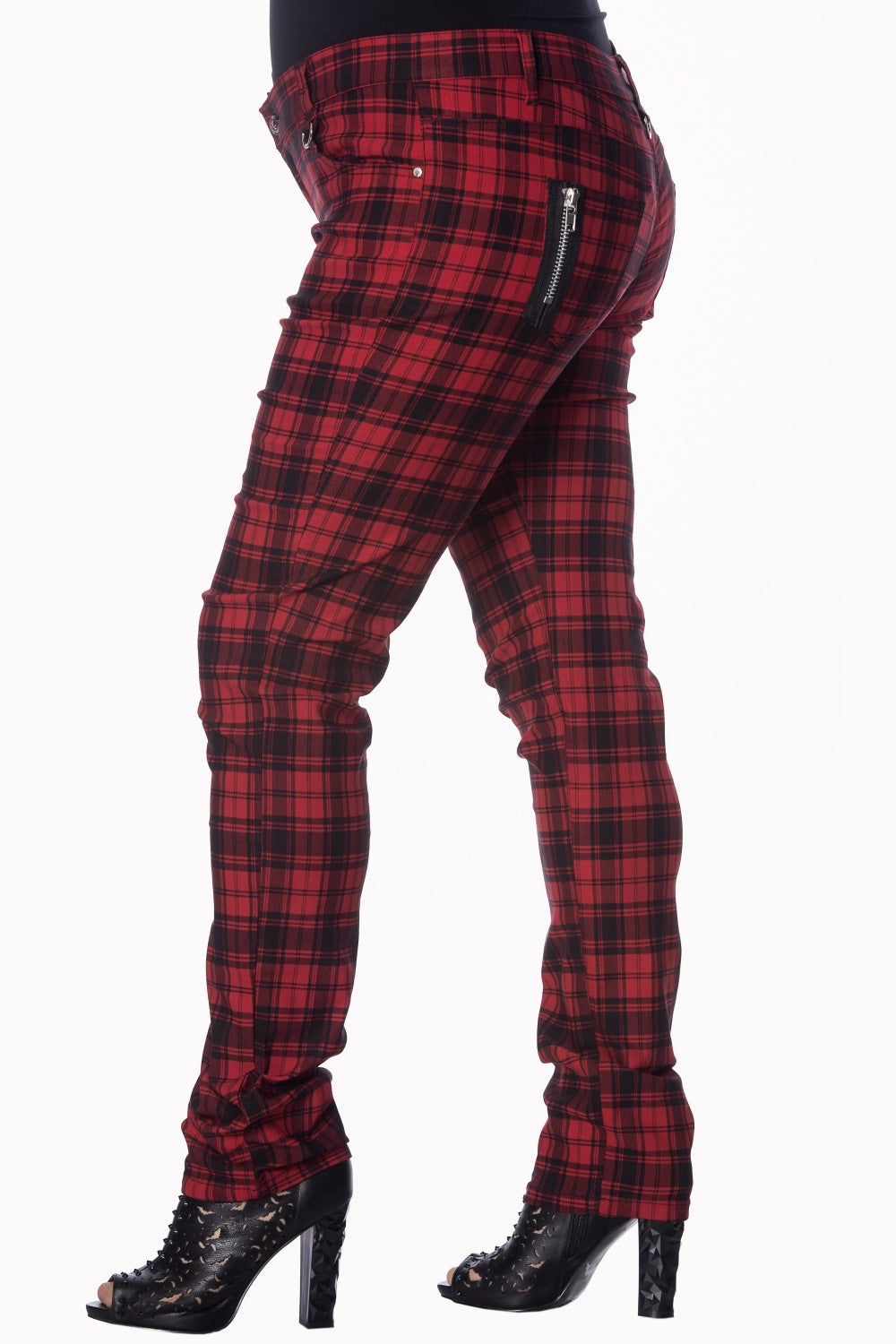 Banned Alternative Red Check Plus Size Skinny Jeans
