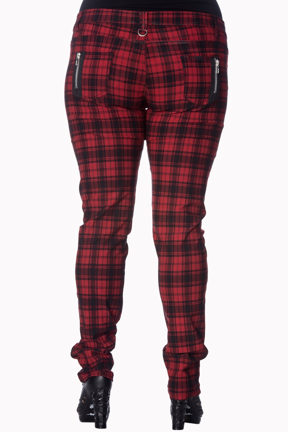 Banned Alternative Red Check Plus Size Skinny Jeans