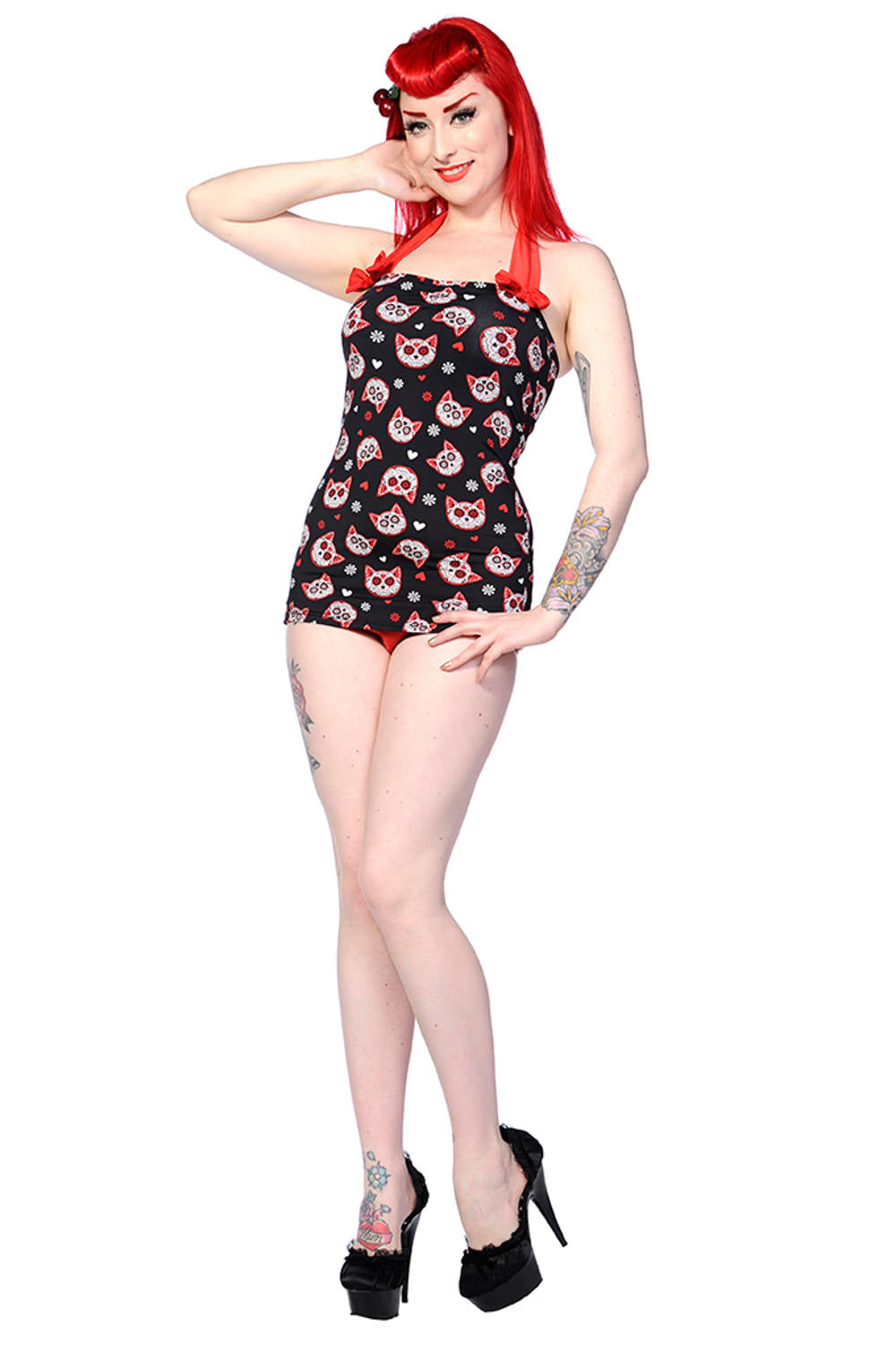 Banned Alternative Black Red Sugar Kitty Swimsuit