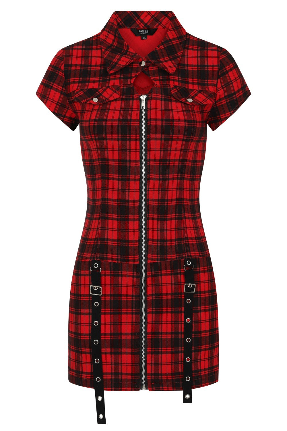 Banned Alternative Red Tartan Night Zip Dress