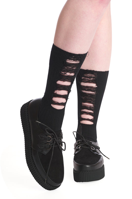 Banned Alternative DYSTOPIAN DISTRESSED RIBBED SOCKS