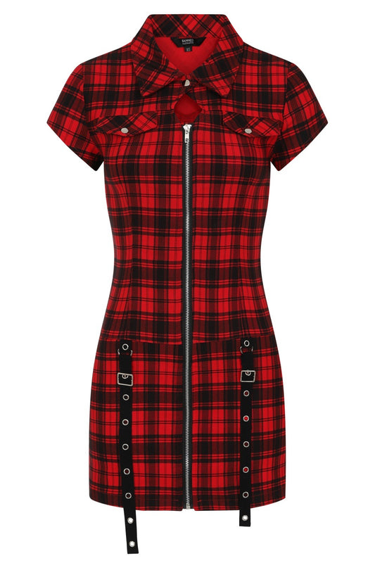Banned Alternative Red Tartan Night Zip Dress
