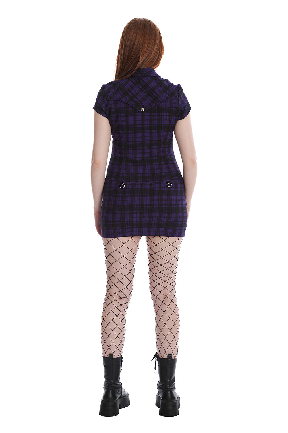 Banned Alternative Purple Tartan Night Zip Dress