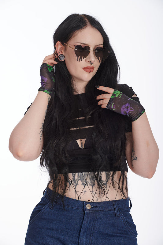 Banned Alternative ALIEN SPACE CAT FINGERLESS SHORT GLOVE