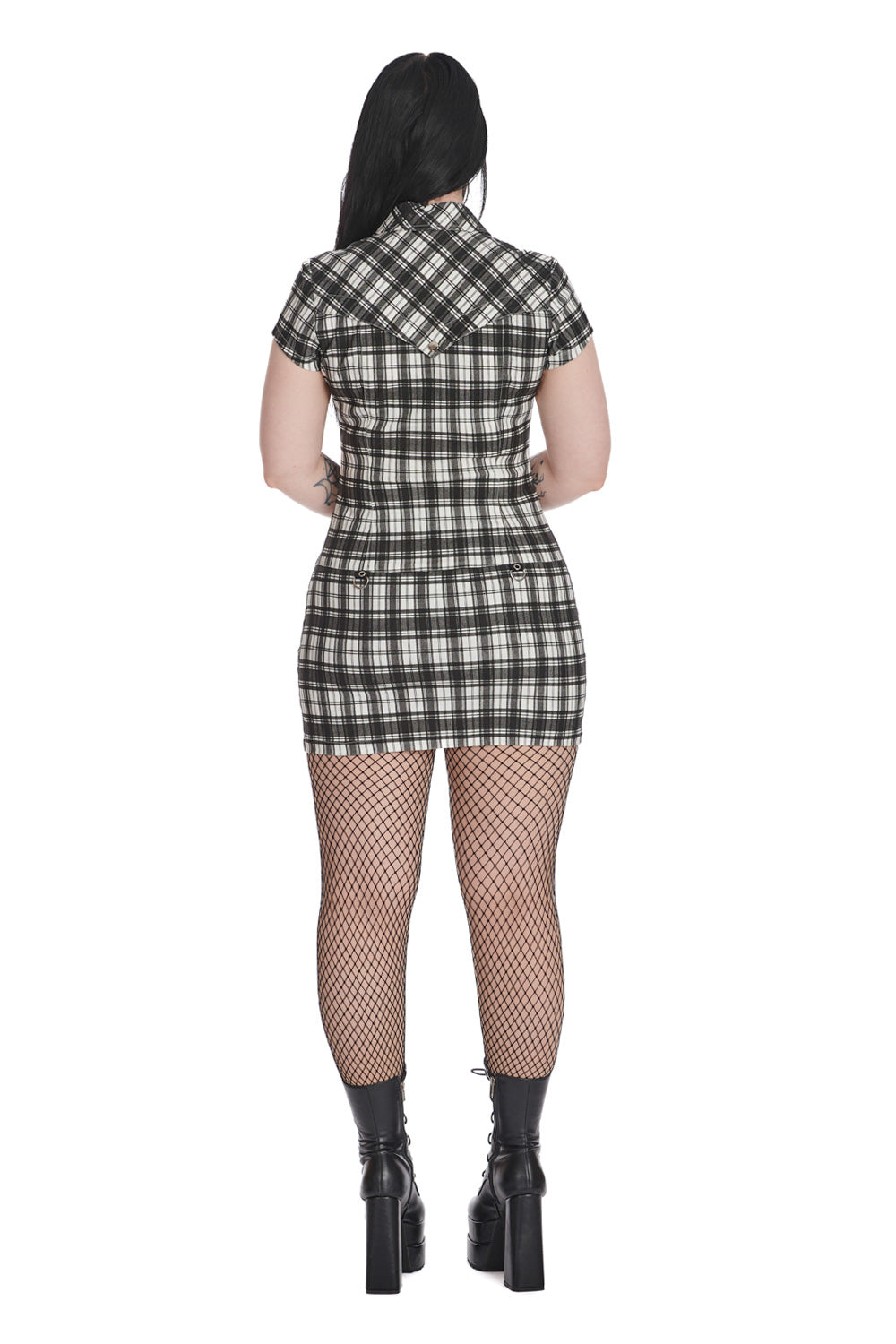Banned Alternative White Tartan Night Zip Dress
