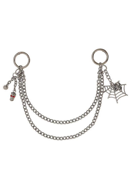 Banned Alternative WEB OF FATE SPIDERWEB & SKULL DOUBLE CHAIN