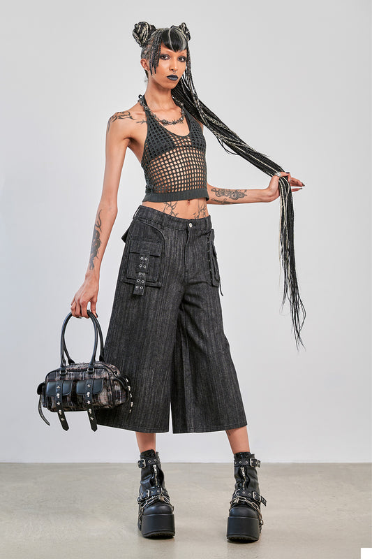 Banned Alternative Grey Nocturne Net Top