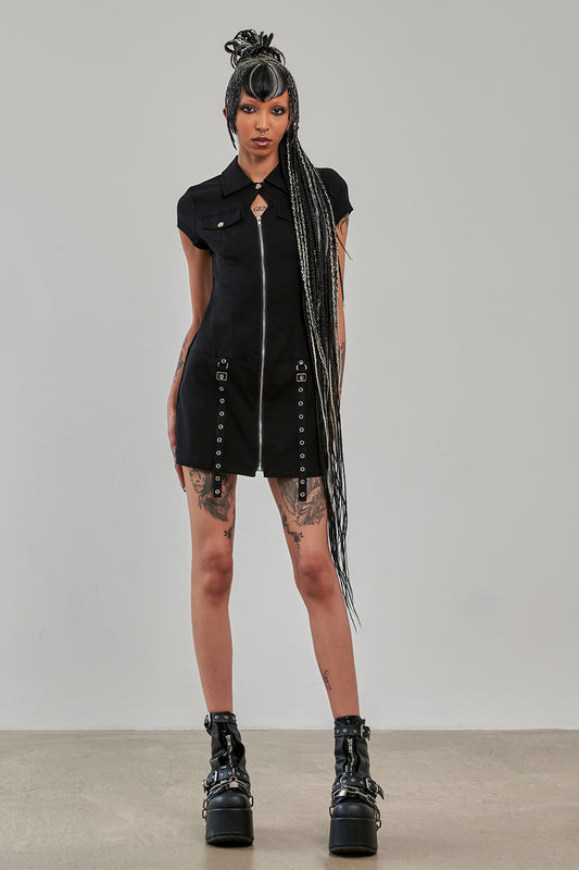 Banned Alternative Black Tartan Night Zip Dress