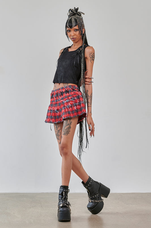 Banned Alternative Red Riot Pleats Mini Skirt