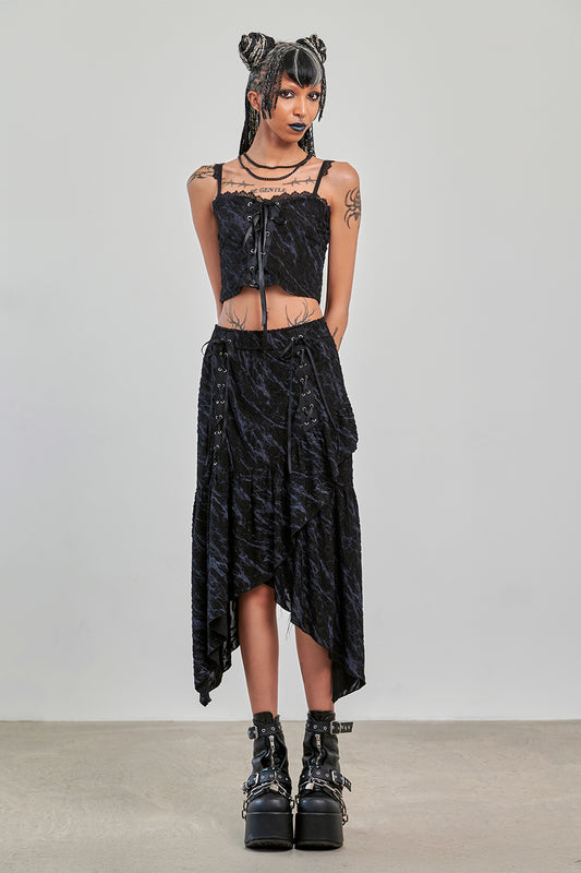 Banned Alternative Black Dark Angel Lace Up Skirt