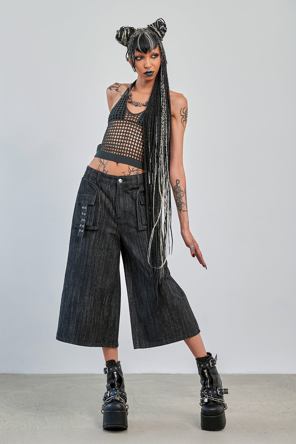 Banned Alternative Grey Nocturne Net Top
