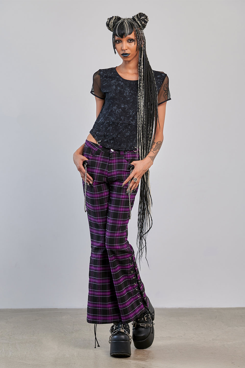 Banned Alternative Black Grunge Grid Top