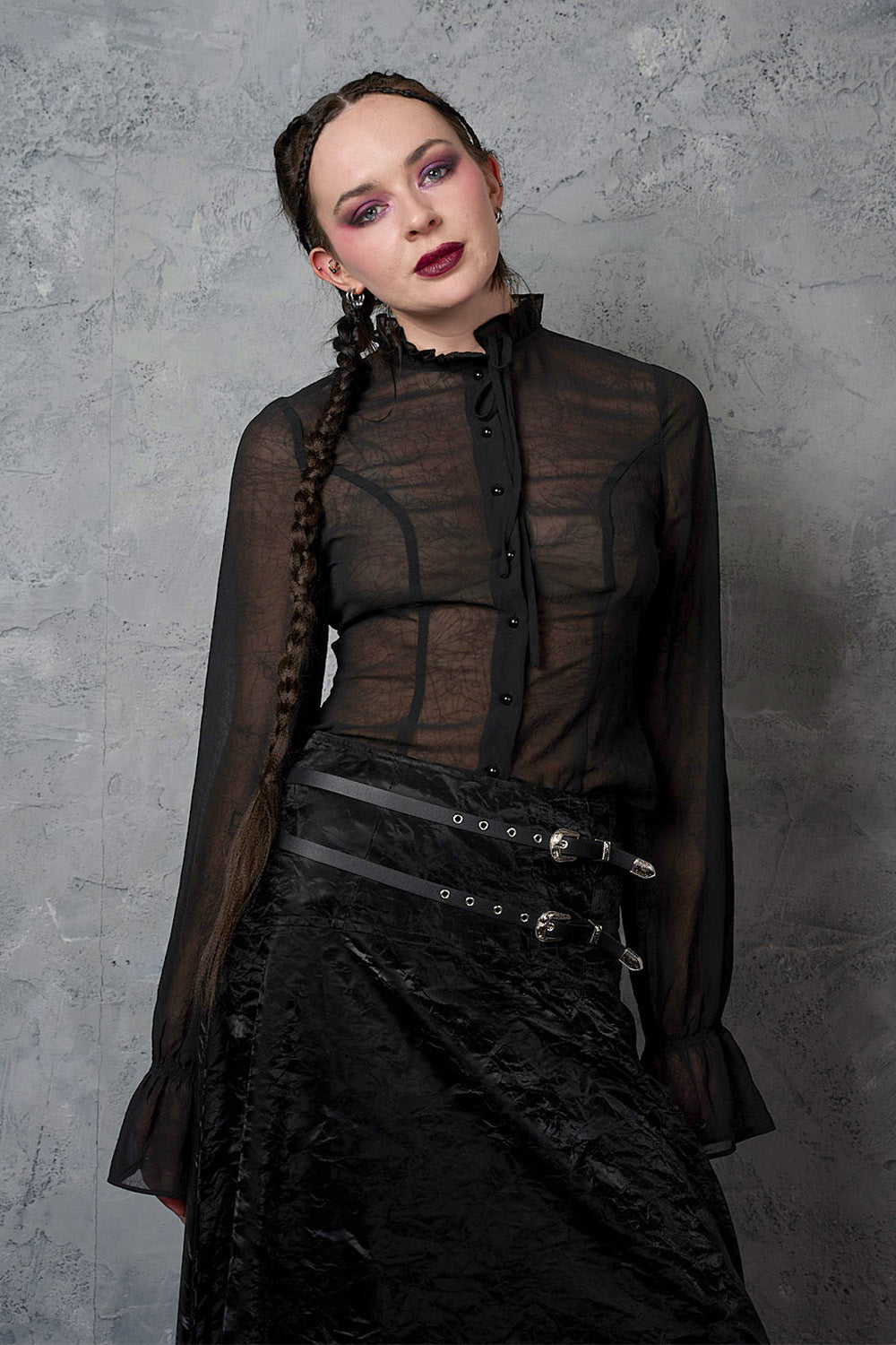 Banned Alternative Black Moonlit Romance Sheer Blouse