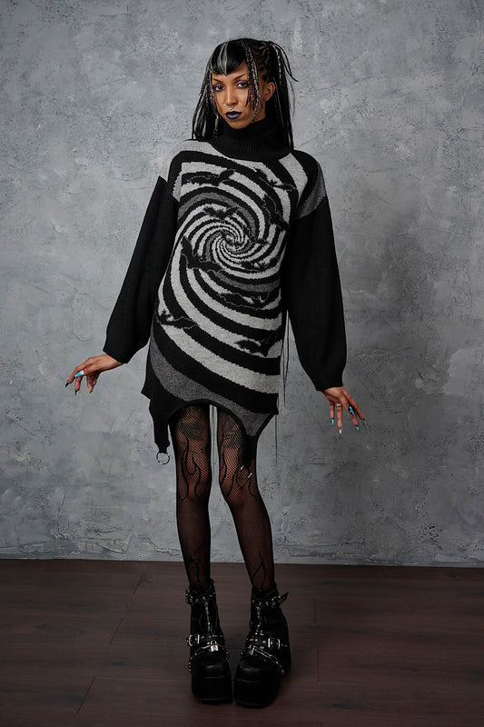 Banned Alternative Black/Grey Twisted Batfall Knitted Dress