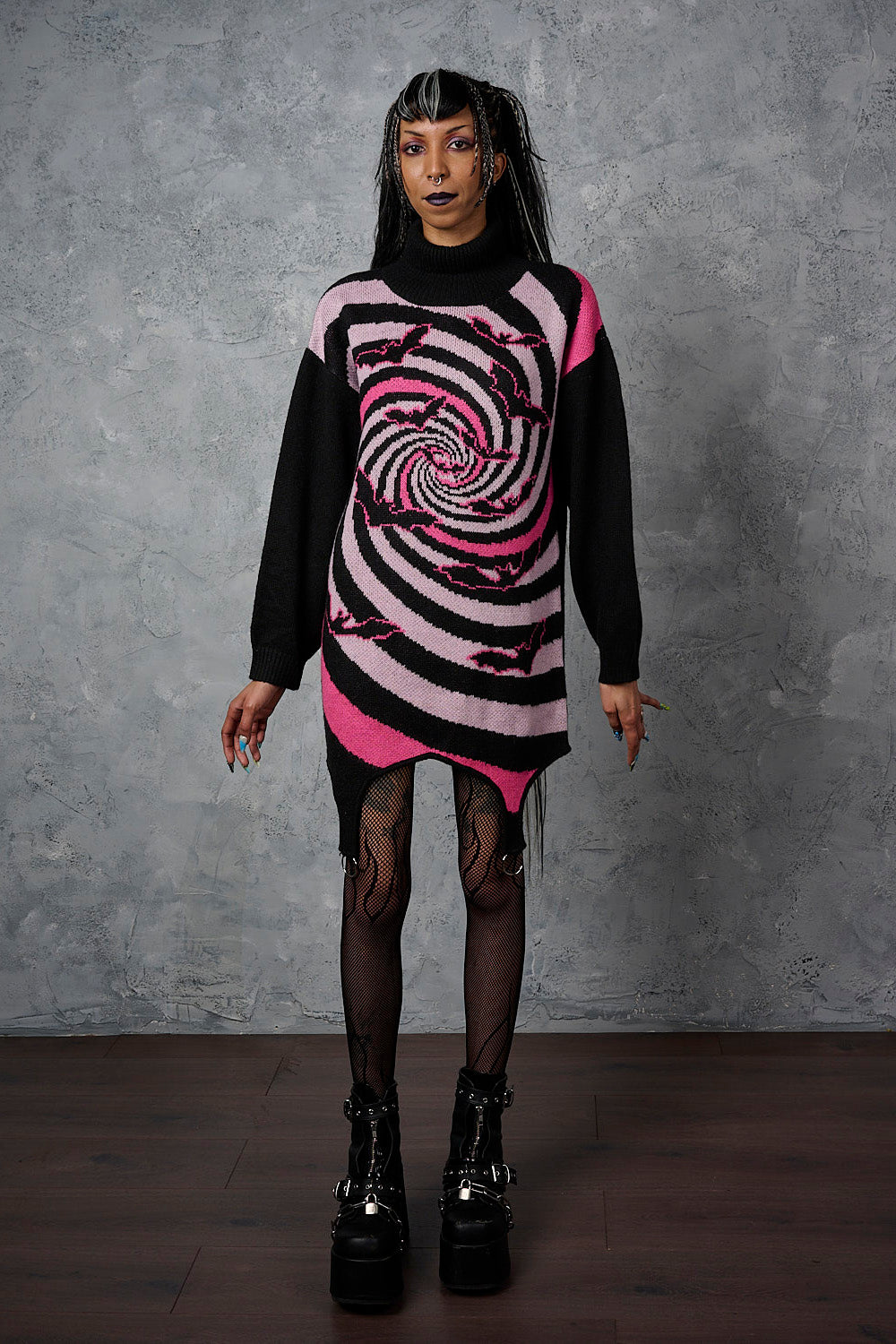 Banned Alternative Black/Pink Twisted Batfall Knitted Dress
