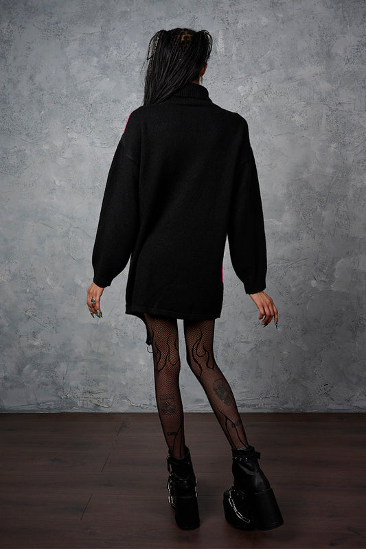 Banned Alternative Black/Pink Twisted Batfall Knitted Dress