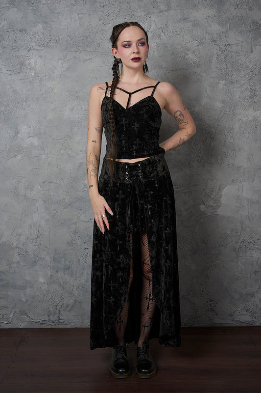 Banned Alternative Black Sanctum Velvet Skirt