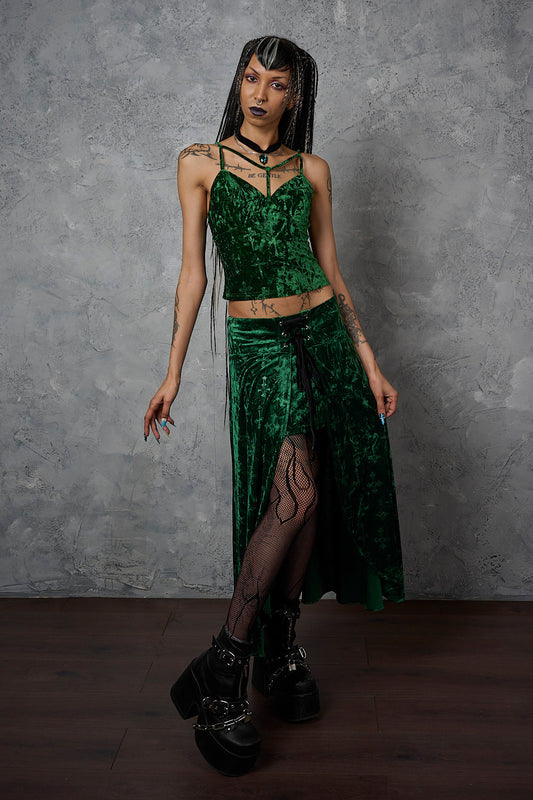 Banned Alternative Green Sanctum Velvet Skirt