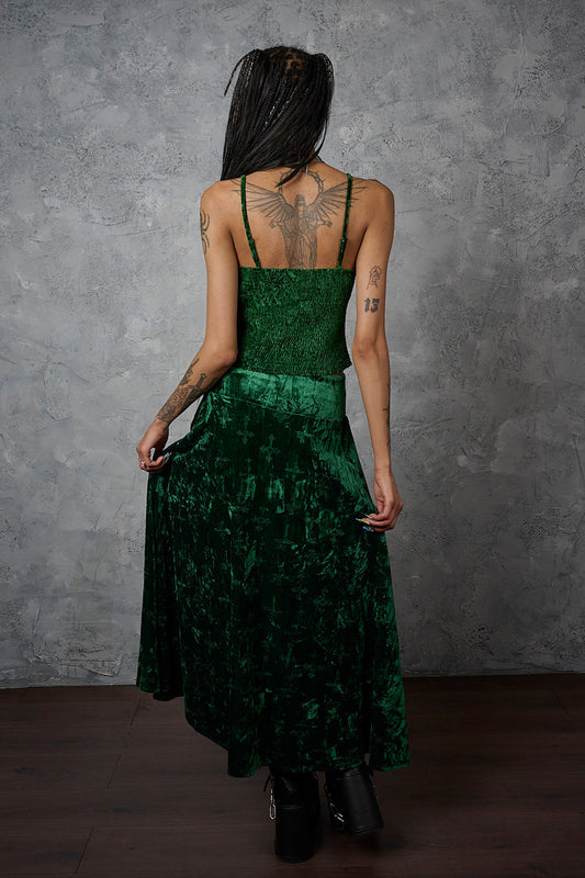 Banned Alternative Green Sanctum Velvet Skirt
