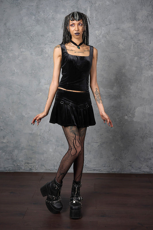 Banned Alternative Black Nightfall Velvet Skirt