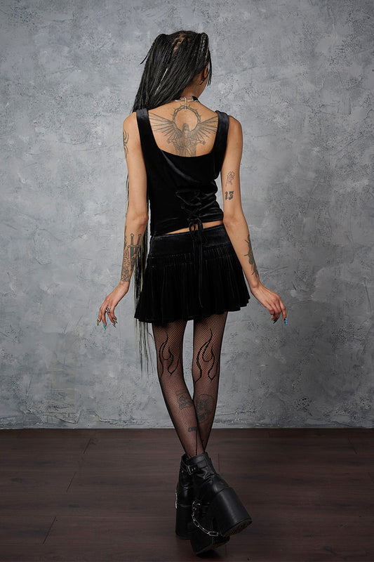 Banned Alternative Black Nightfall Velvet Skirt